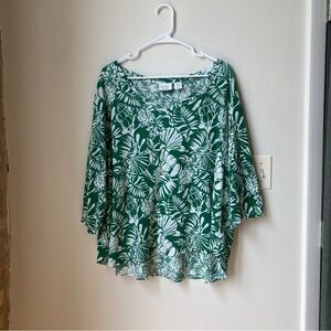 100% Linen Nicole Miller New York Green Floral Women's Top 3X